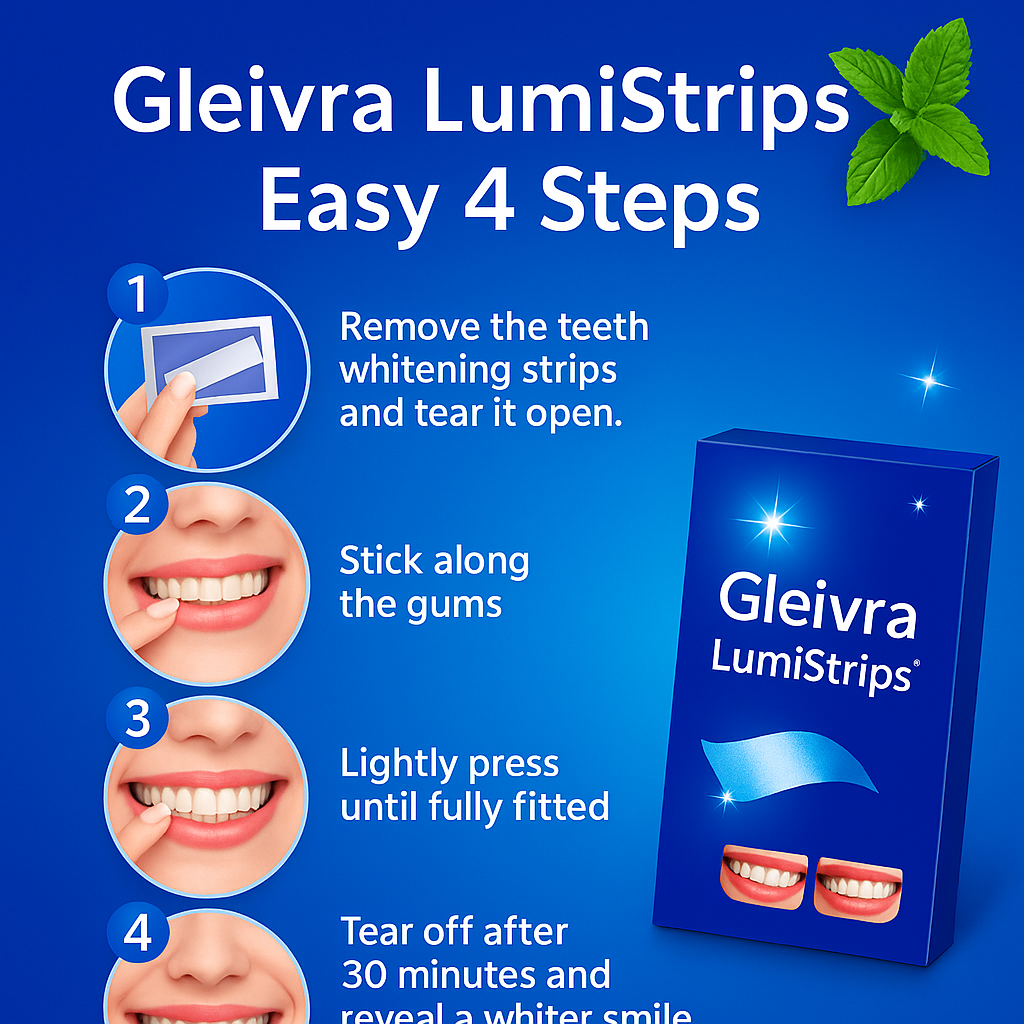Gleivra LumiStrips™ 5D Professional Teeth Whitening Kit – Dentist-Grade 5D Gel Strips for a Brilliant Smile (7 Packs / 14 Pairs)