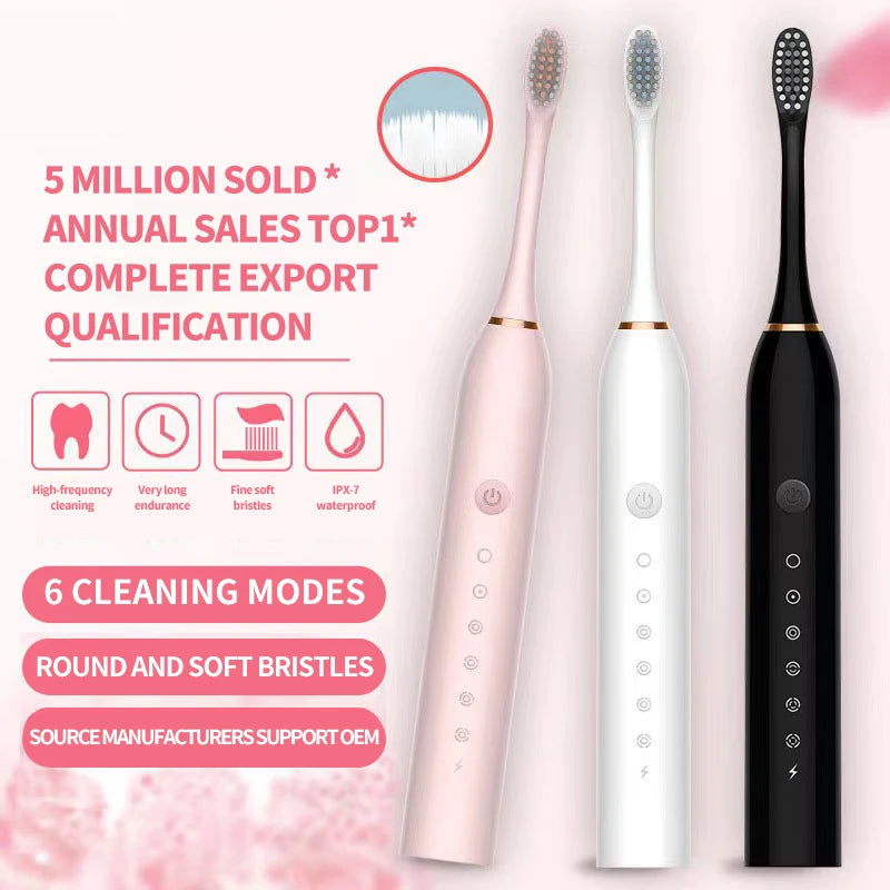 Gleivra SonicFlex™ Rechargeable Toothbrush – 6-in-1 Cleaning Modes