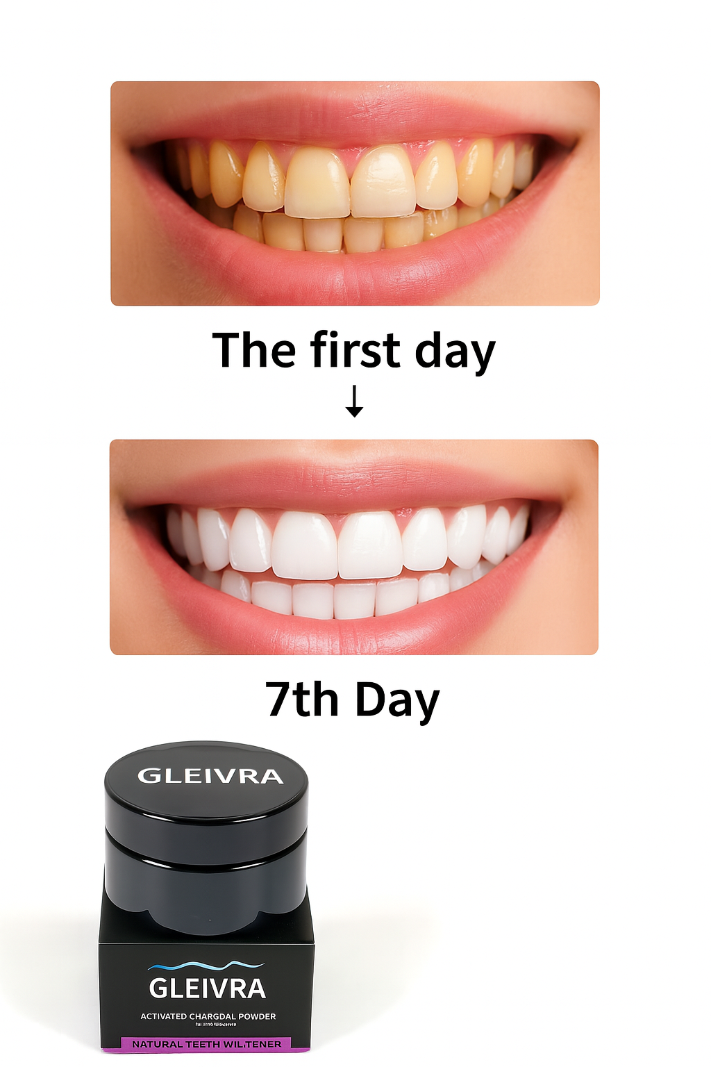 Gleivra CharGlow™ Natural Teeth Whitening Powder – Activated Charcoal Formula for a Radiant Smile